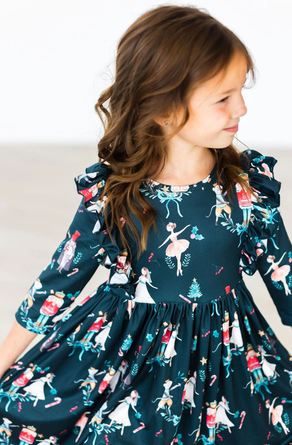 Christmas Ballet 3/4 Sleeve Ruffle Twirl Dress