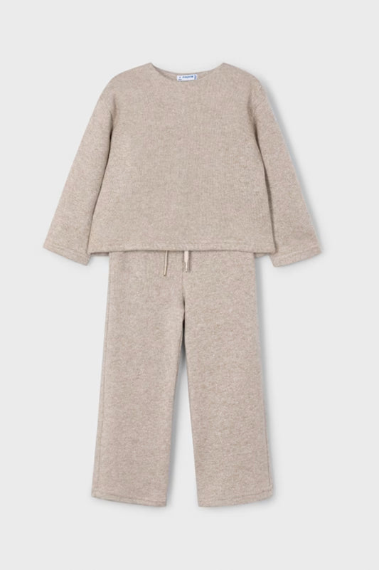 Girl Knit Pants and Sweater Set-Heather Toffee