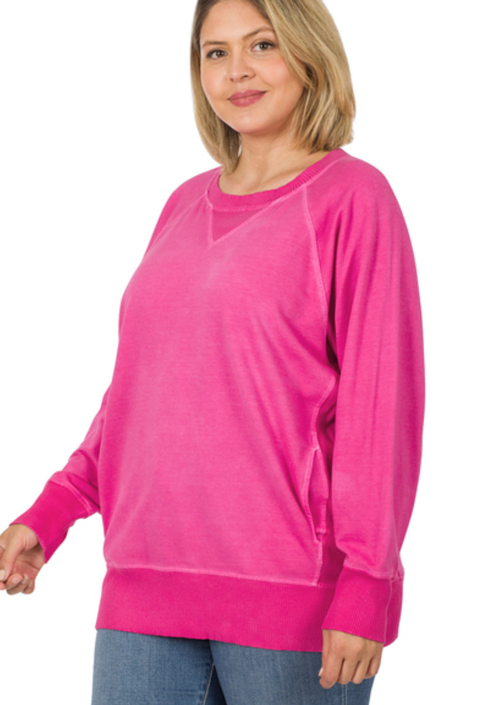 French Terry Pullover with Pockets-Hot Pink