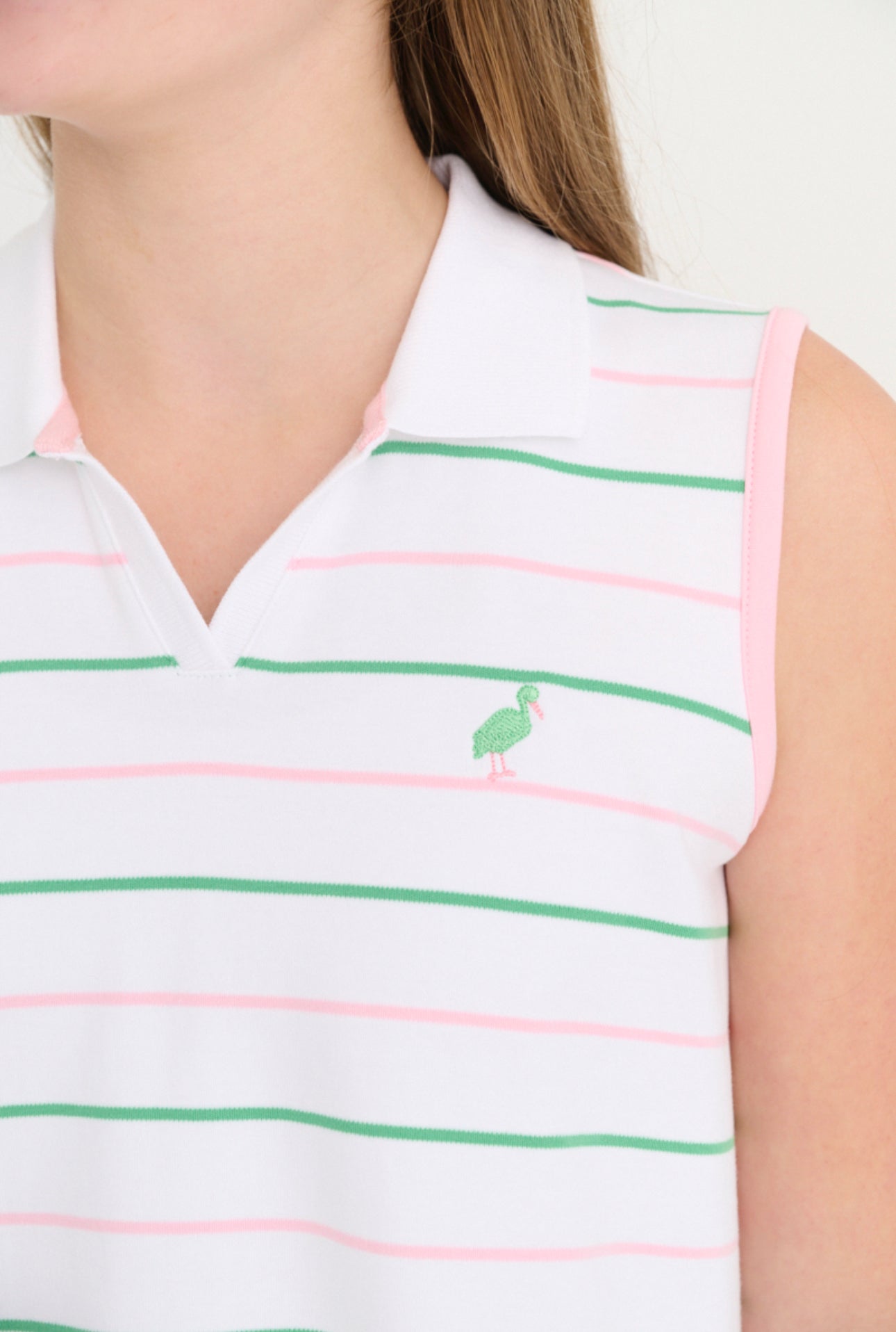 Sleeveless Maude’s Polo Dress- Tradd Street Stripe/Pier Party Pink