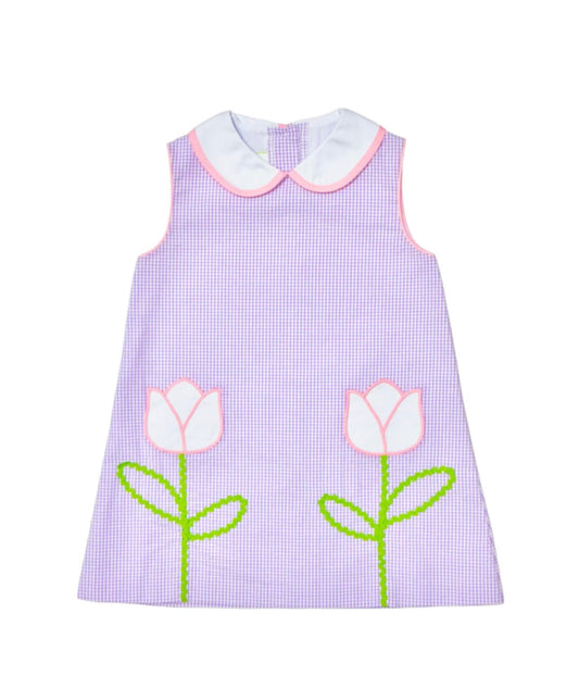 Tulips Louisa Dress- Lavender Mini Seersucker