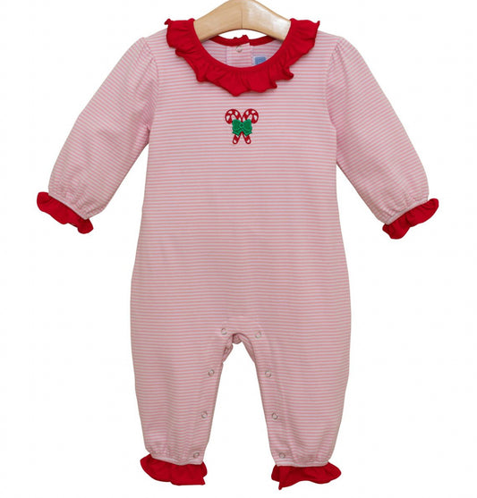 Candy Cane Embroidery Ruffle Romper