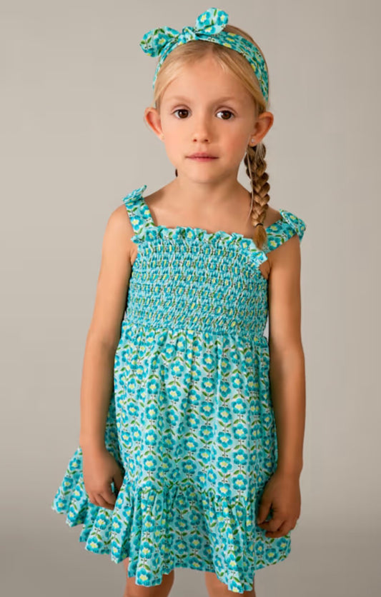 Ocean- Girl Printed Dress with Headband