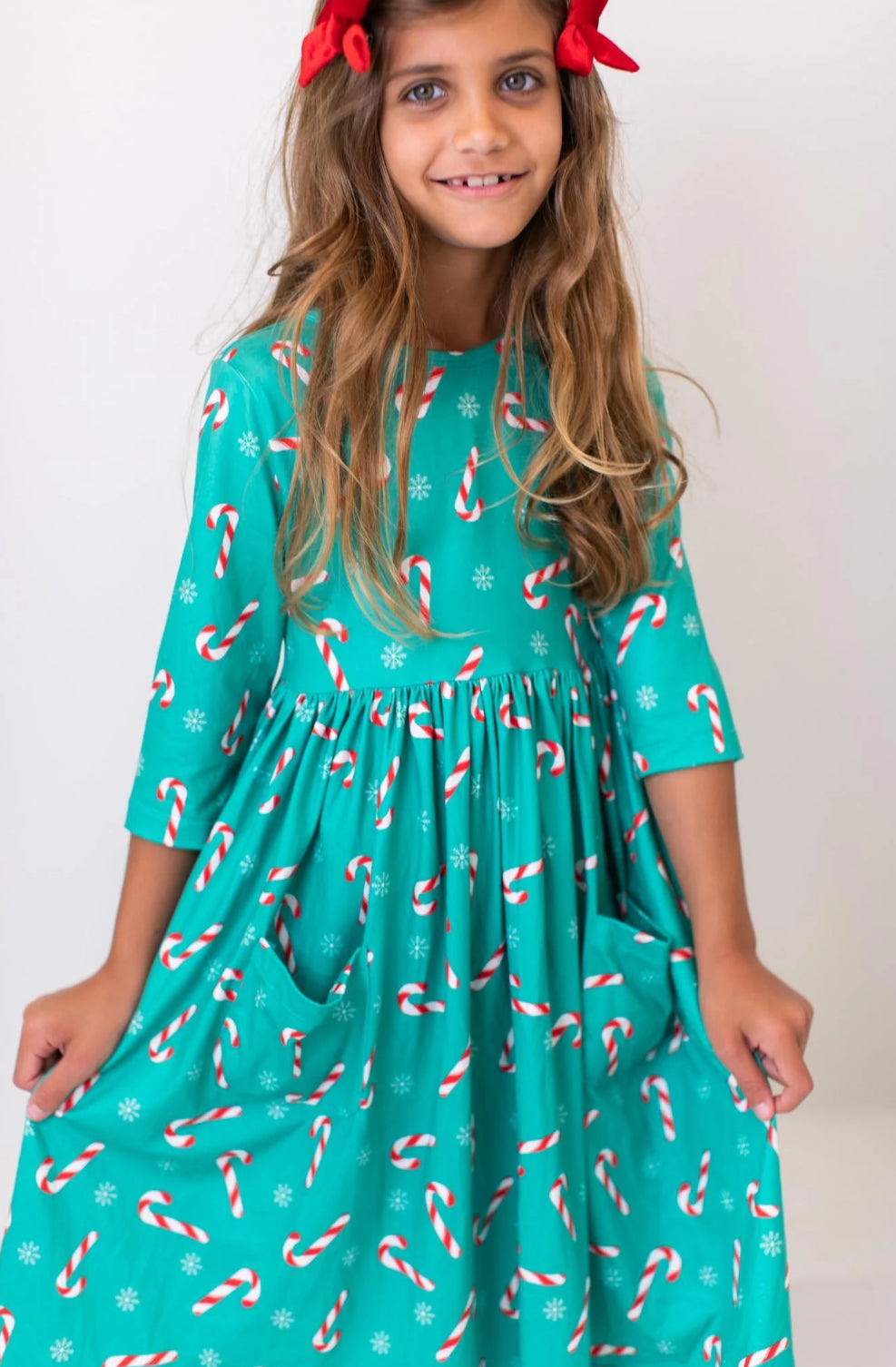 Christmas Candy 3/4 Sleeve Pocket Twirl Dress