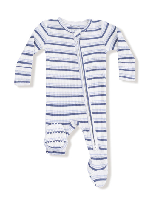 Vintage Stripe-Blue- 2 Way Zipper Footie