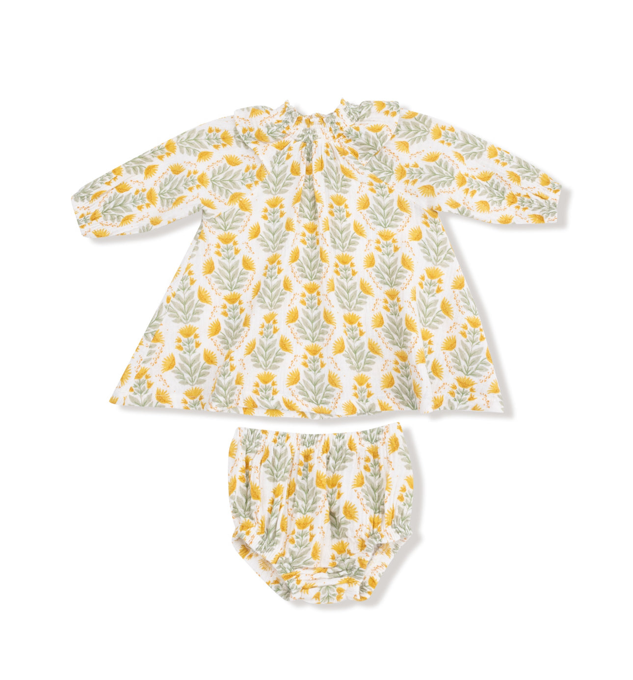 Winter Dandelions-L/S Ruffle Smocked Neck Dress and Diaper Cover