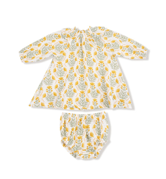 Winter Dandelions-L/S Ruffle Smocked Neck Dress and Diaper Cover