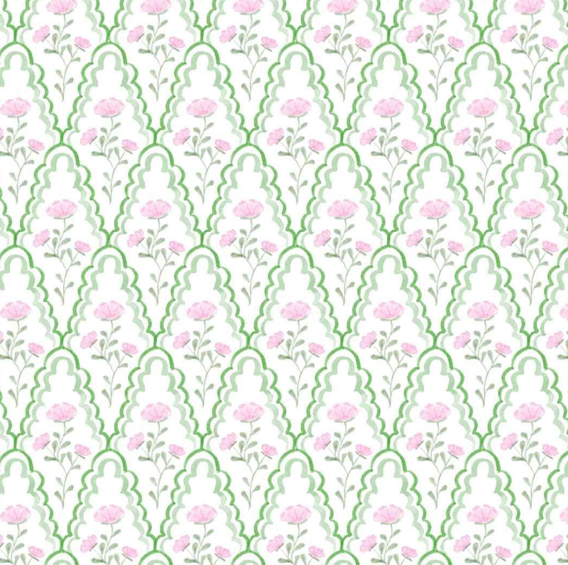 Claire Green and Pink Floral Scallop Bubble