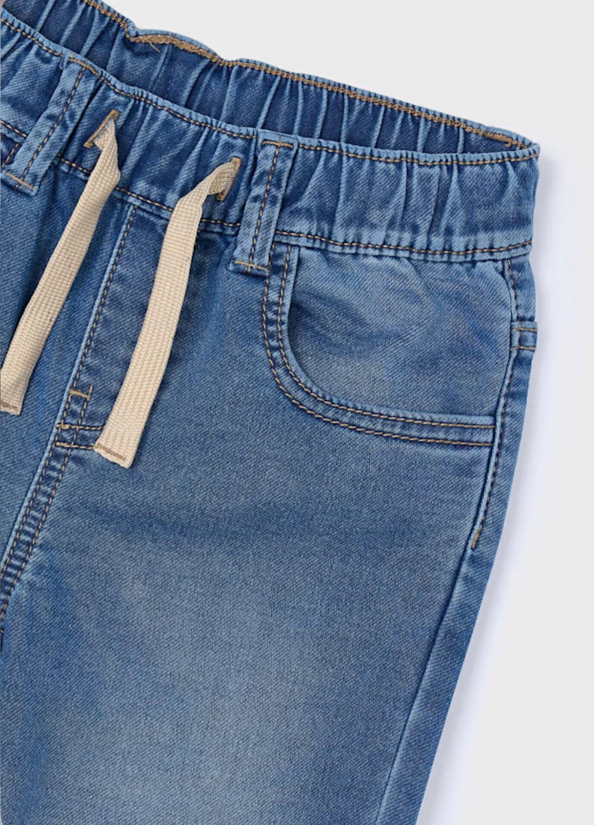 Boy Jogger Jeans With Drawstring Waist- Medium Denim