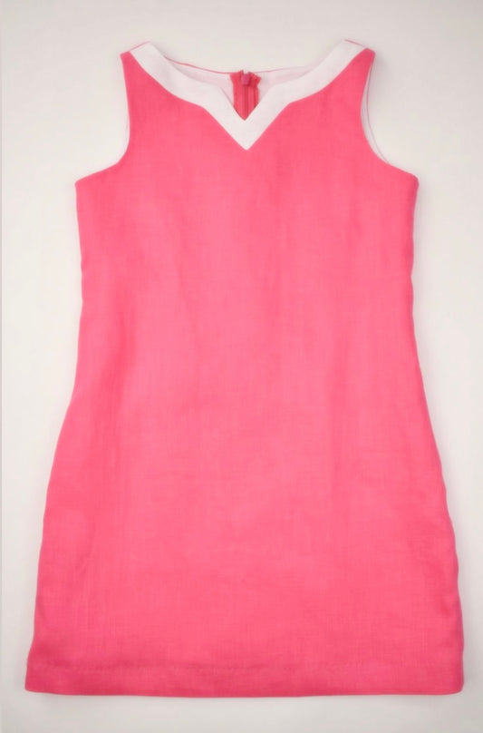 Hot Pink Linen, V NECK DRESS
