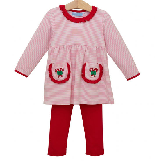 Candy Cane Embroidery Ruffle Pant Set