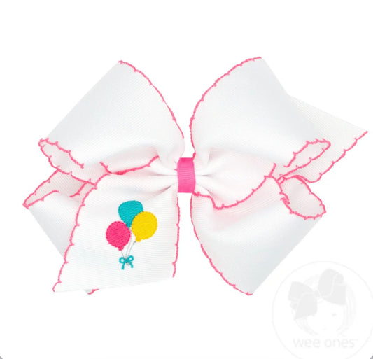 King Birthday-themed Grosgrain Hairbow with Moonstitch Edge 6.25” x 5”