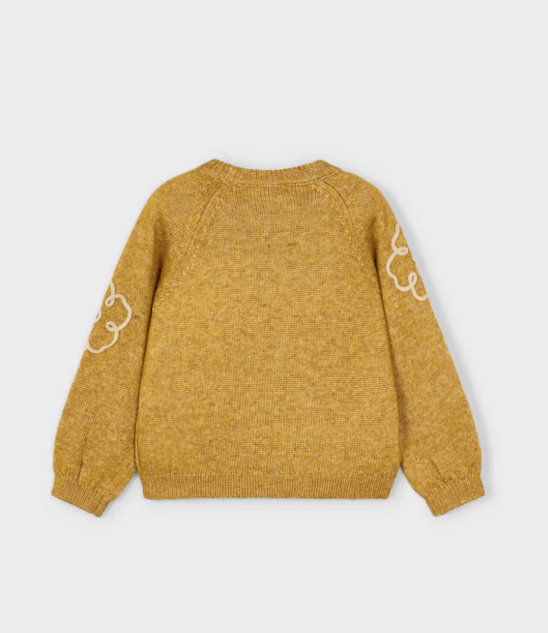 Girl Flowers Applique Knit Sweater-Mustard Mix