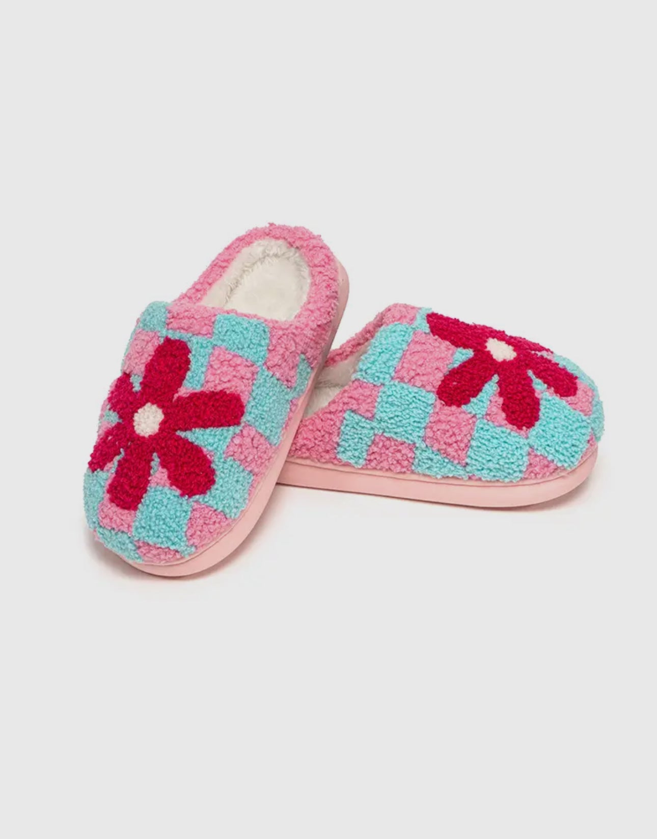 Kids Checker with Red Flower Slippers