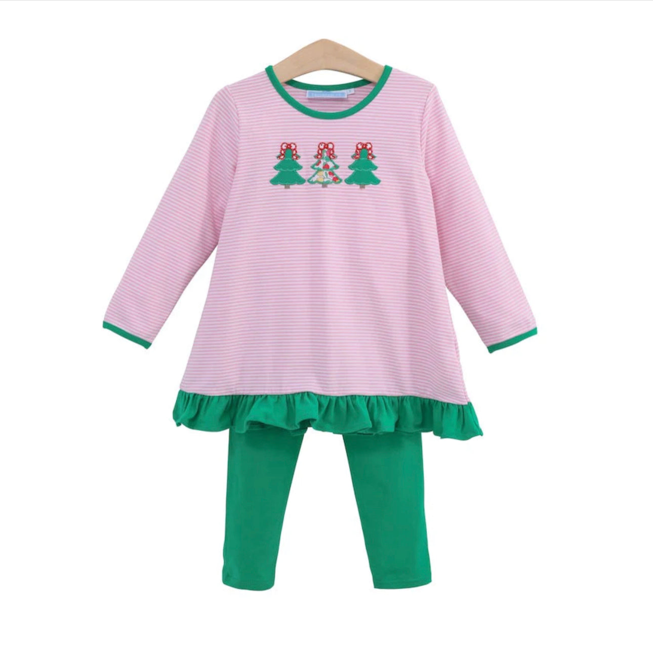 Christmas Tree Appliqué Ruffle Pant Set