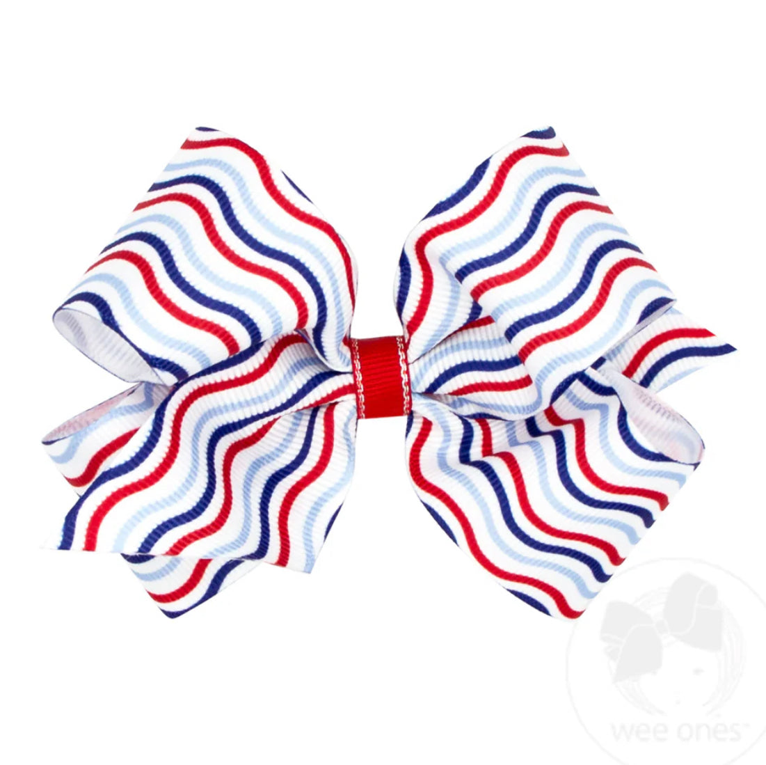 Stripe-Medium Grosgrain Hair Bow with Americana Stripe Print