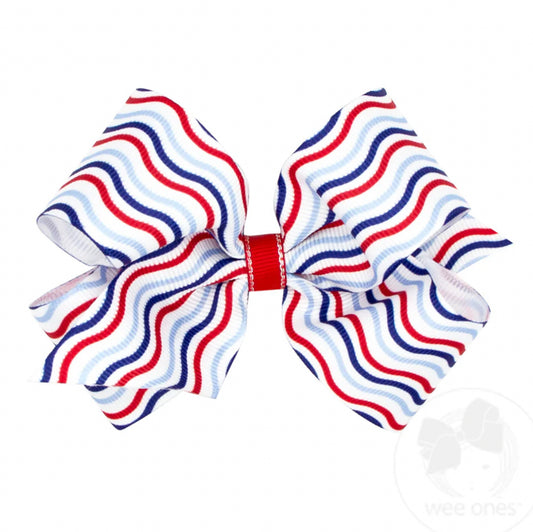 Stripe-King Grosgrain Hair Bow with Americana Stripe Print
