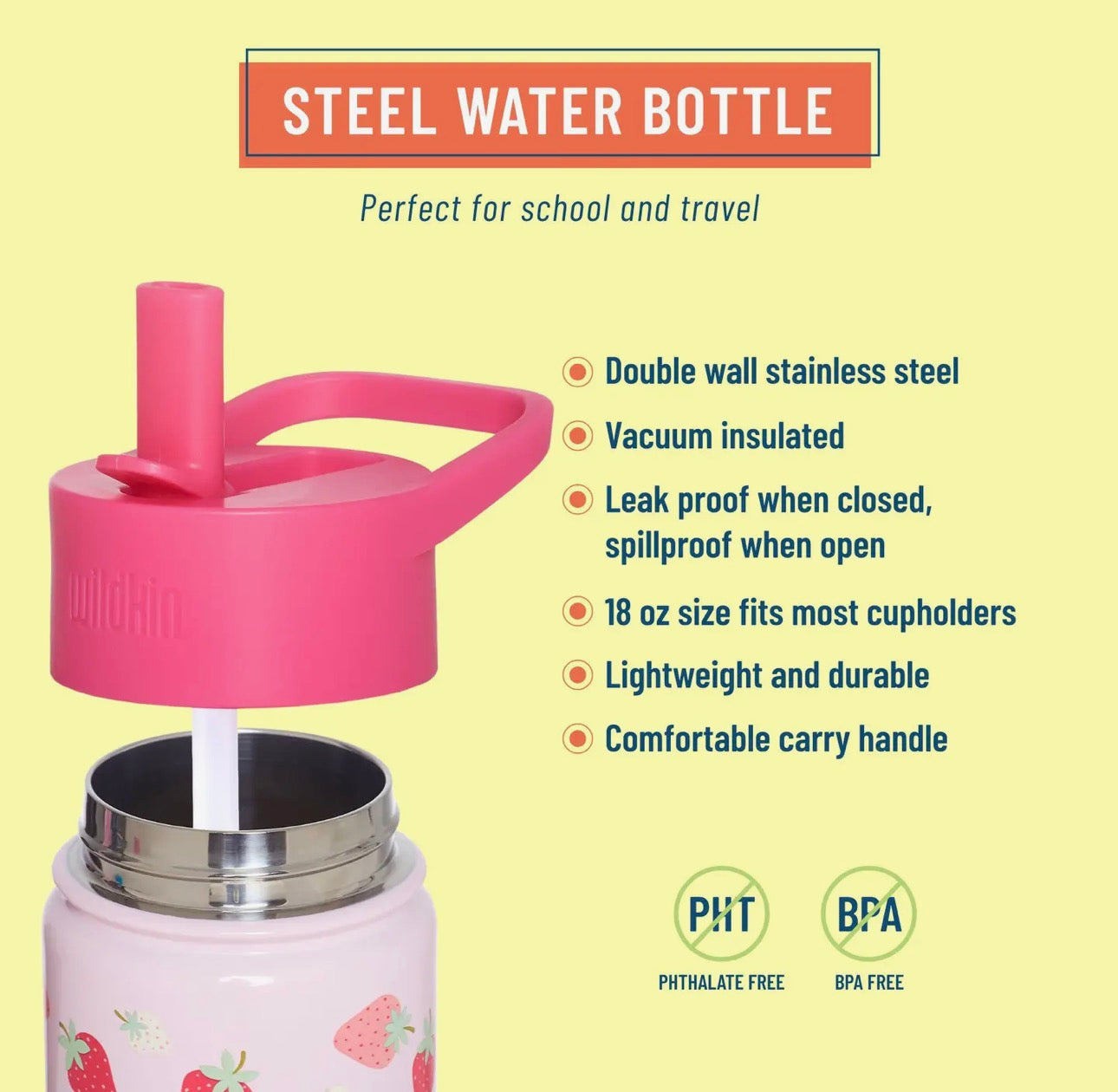 Strawberry Patch 18oz Steel Water Bottle