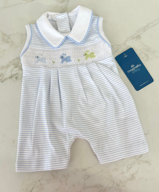 Happily Hop Classics Light Blue Smocked Sleeveless Short Playsuit