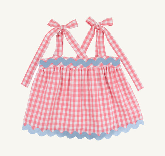 Tyler Tie Top- Parrot Cay Coral Check/Beale Street Blue