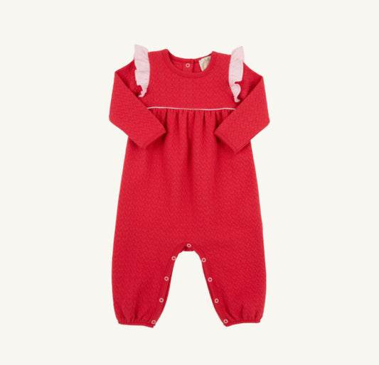 Leigh Ann Angel Sleeve Romper-Richmond Red/Palm Beach Pink