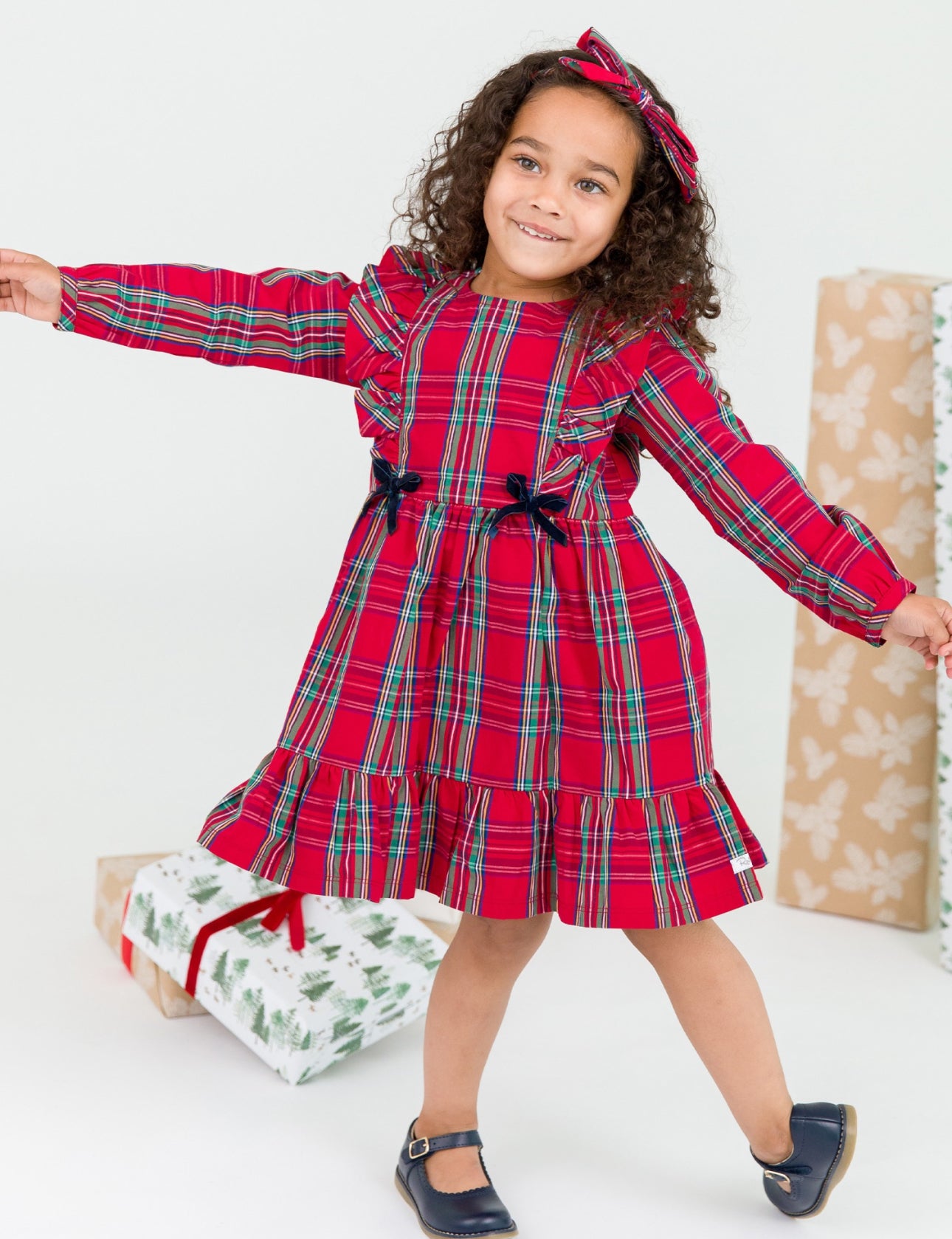 Ruffle Bow Dress-Tis The Season Plaid