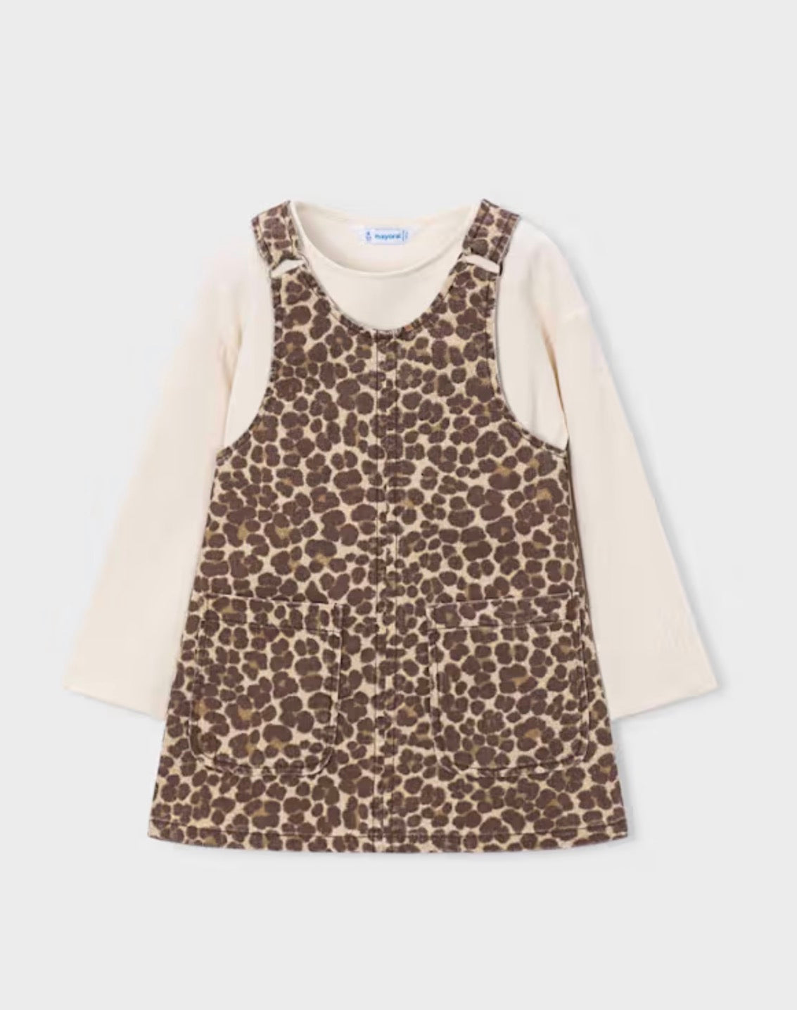 Girl Pinafore with T-Shirt-Leopard