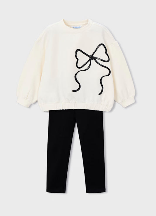 Girl Printed Sweatshirt and Leggings Set- Black