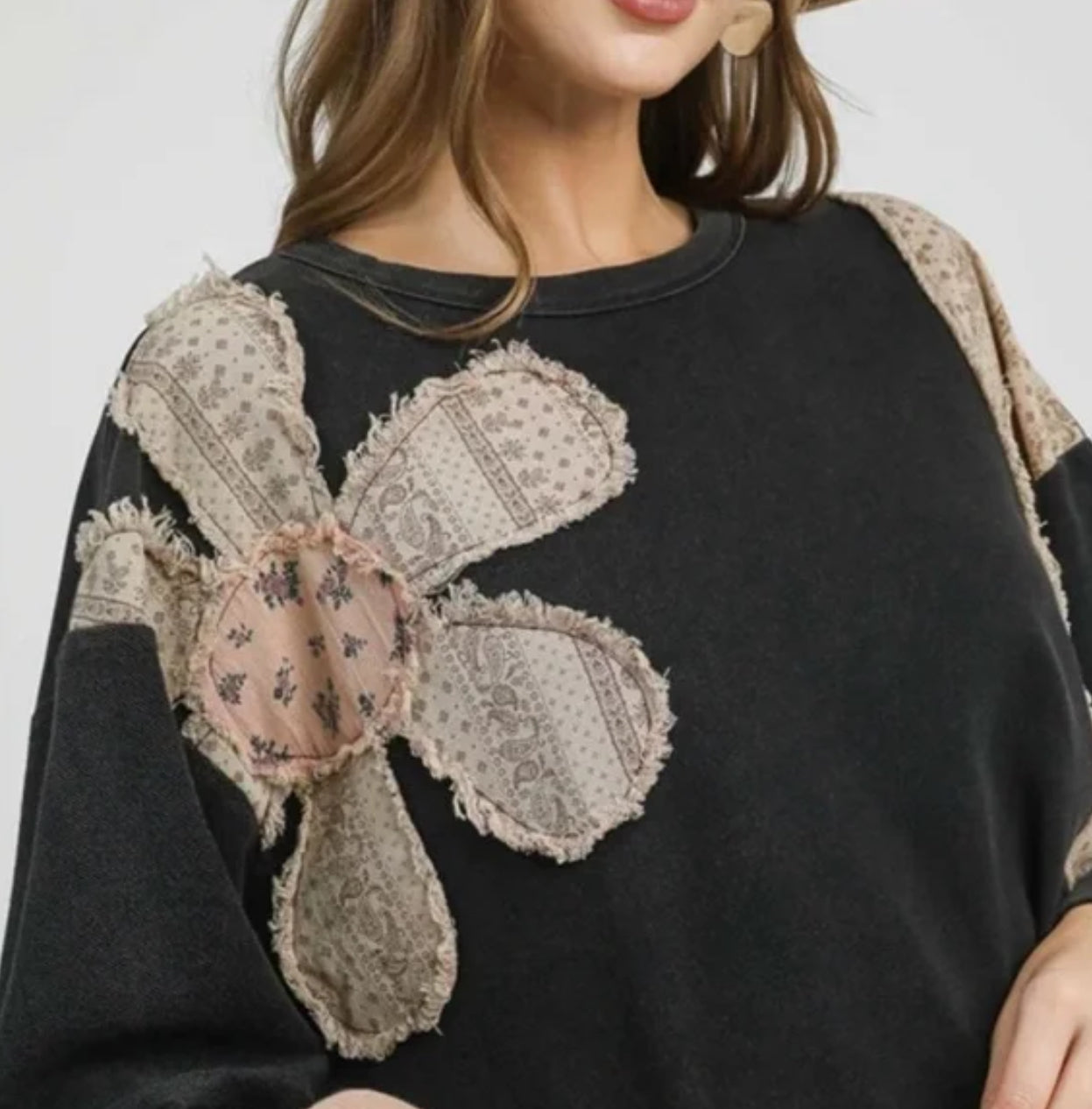 Ash, French Terry Patchwork Sleeve Pullover