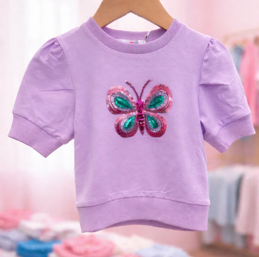 Butterfly Sequin Puff Sleeve Shirt
