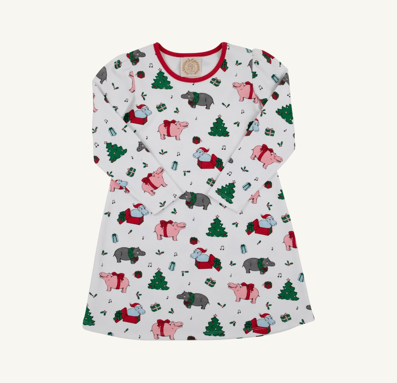 Long Sleeve Penny’s Play Dress-Heavy Weight-I Want a Hippopotamus/Richmond Red