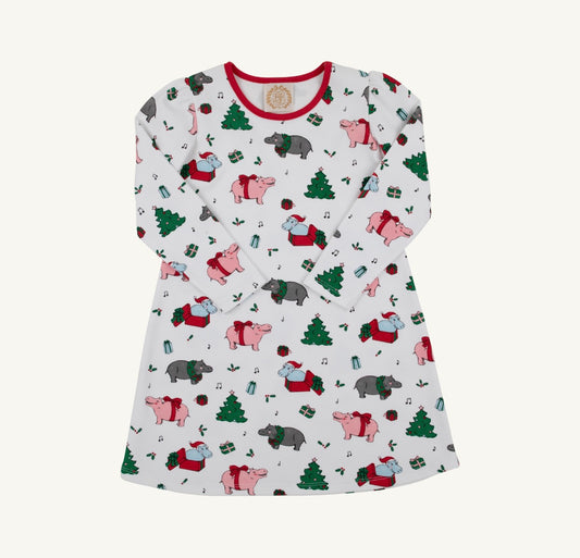 Long Sleeve Penny’s Play Dress-Heavy Weight-I Want a Hippopotamus/Richmond Red