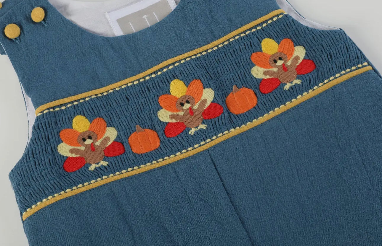 Cobalt Blue Turkey Smocked Overalls