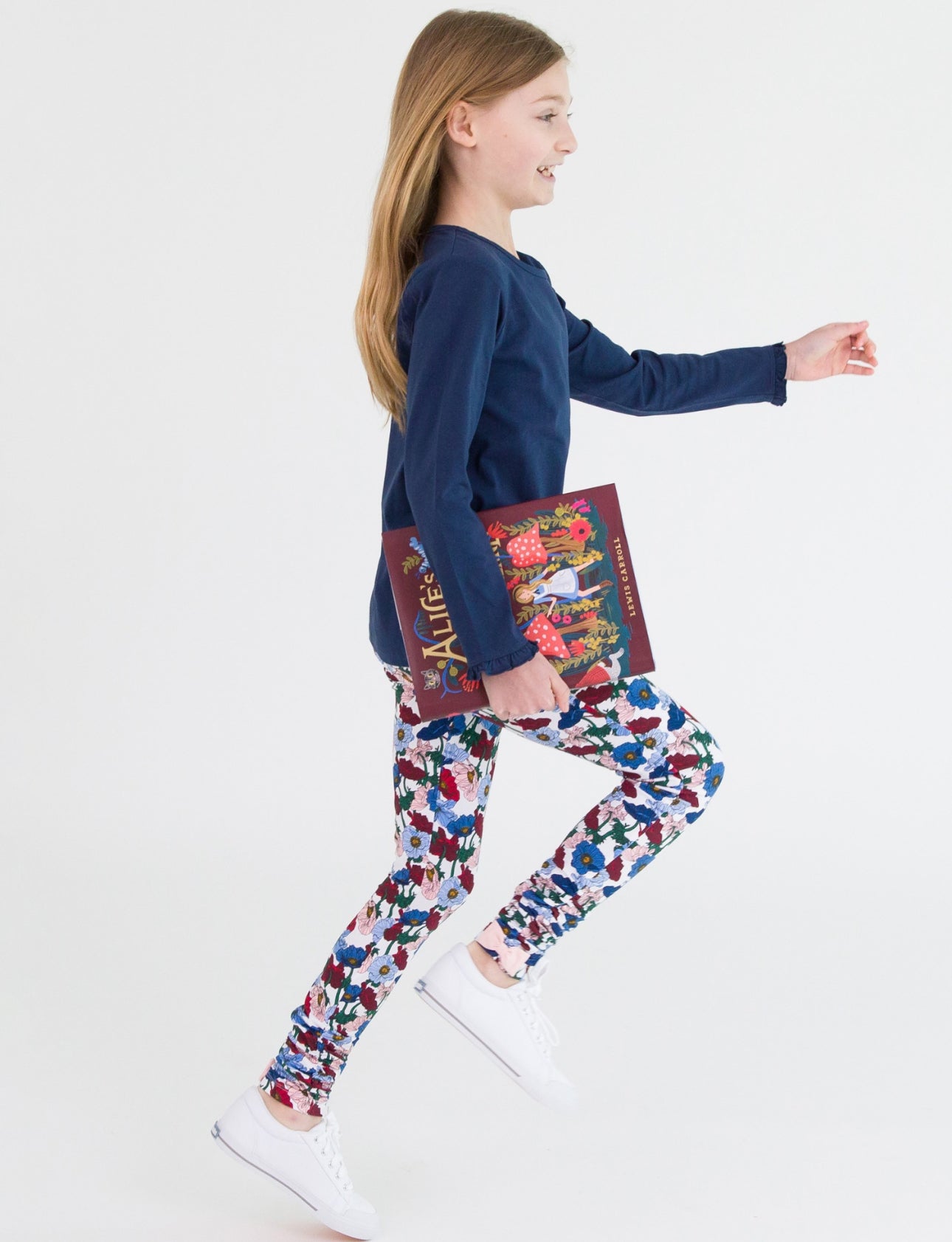 Kids Ruched Bow Leggings-Poppy Petals