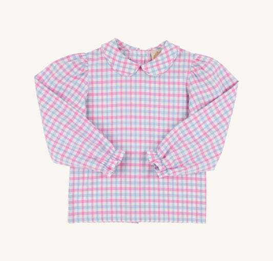 Maude’s Peter Pan Collar Shirt- Barrington Blue and Hamptons Hot Pink Gingham