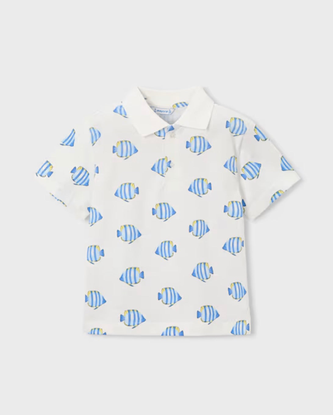Fish White/Blue Boy Printed Polo Shirt