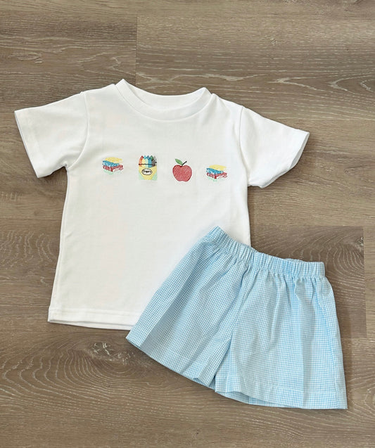 School Embroidered Short Set