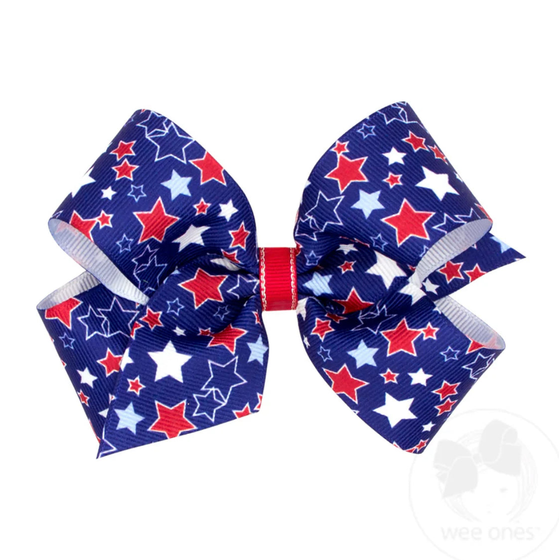 Star-Medium Grosgrain Hair Bow with Americana Star Print