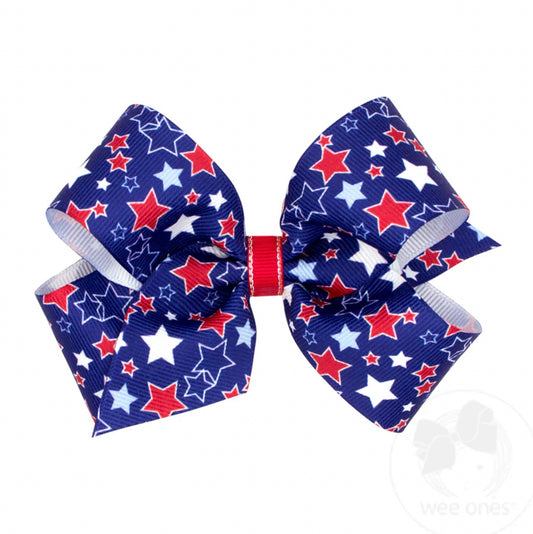 Star-King Grosgrain Hair Bow with Americana Star Print