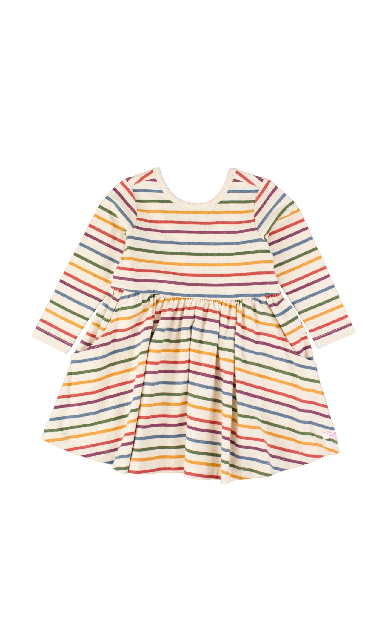 Knit Long Sleeve Twirl Dress-Countryside Rainbow Stripe