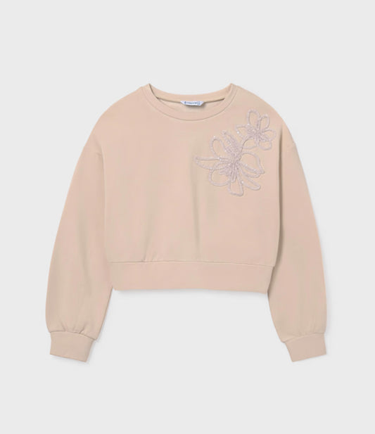 Girl Flower Sweatshirt- Sand