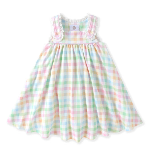 Pastel Gingham Eyelet Trim Dress