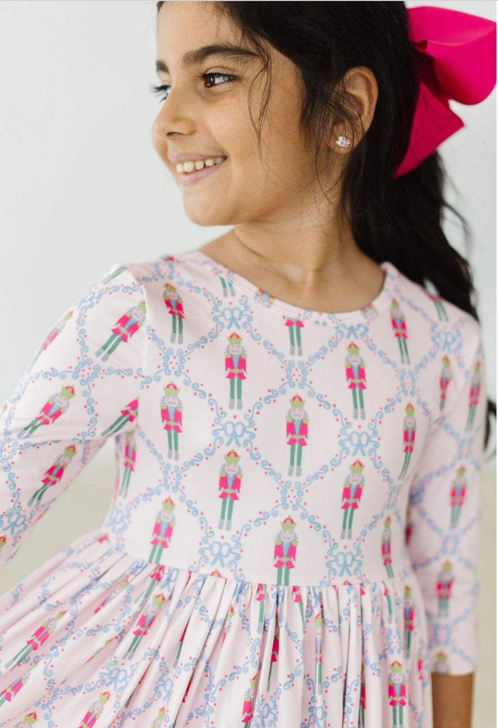 Pink Nutcracker 3/4 Sleeve Pocket Twirl Dress