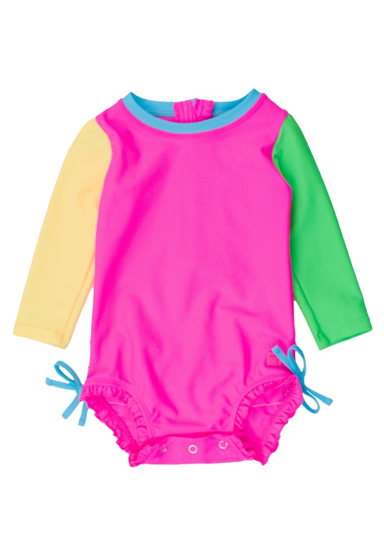 Long Sleeve One Piece Rash Guard- Neon Color Block