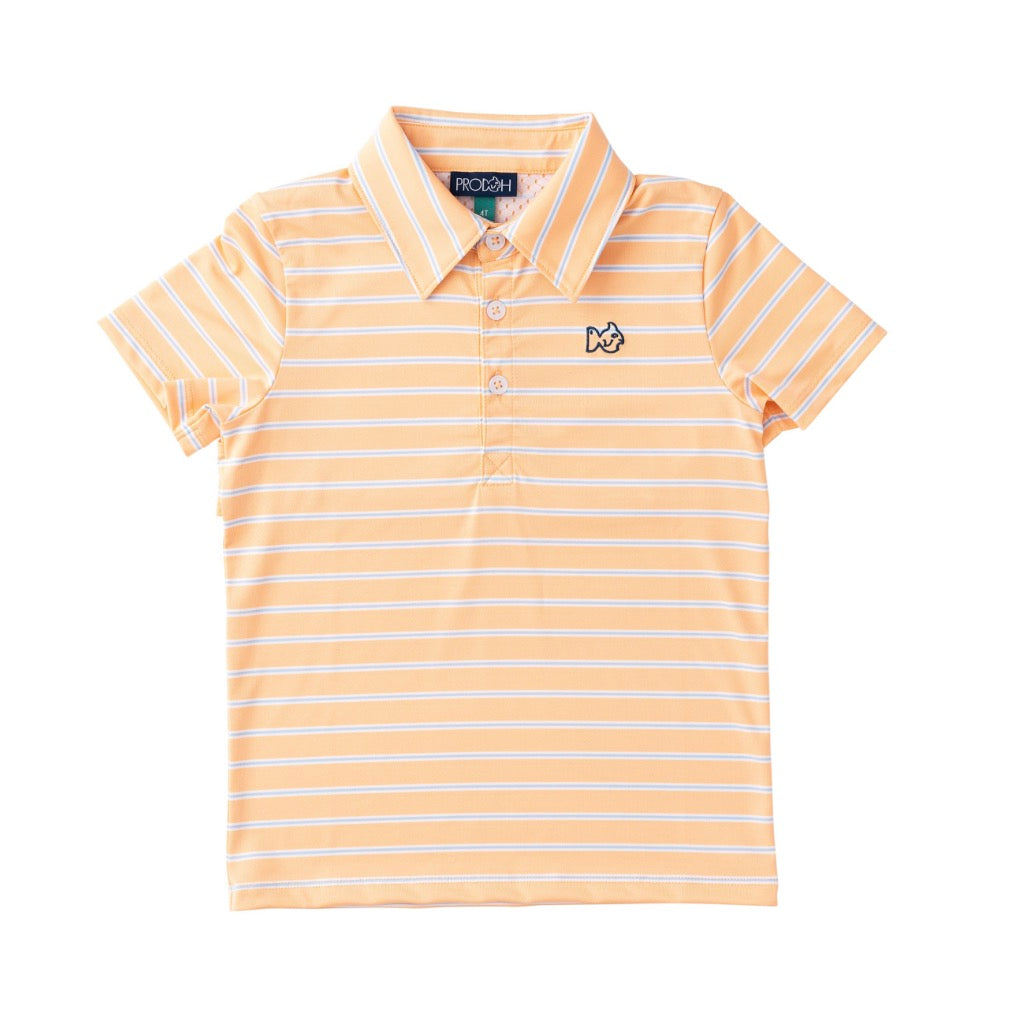 Boys' Short Sleeve Pro Performance Polo- Orange Chiffon Stripe