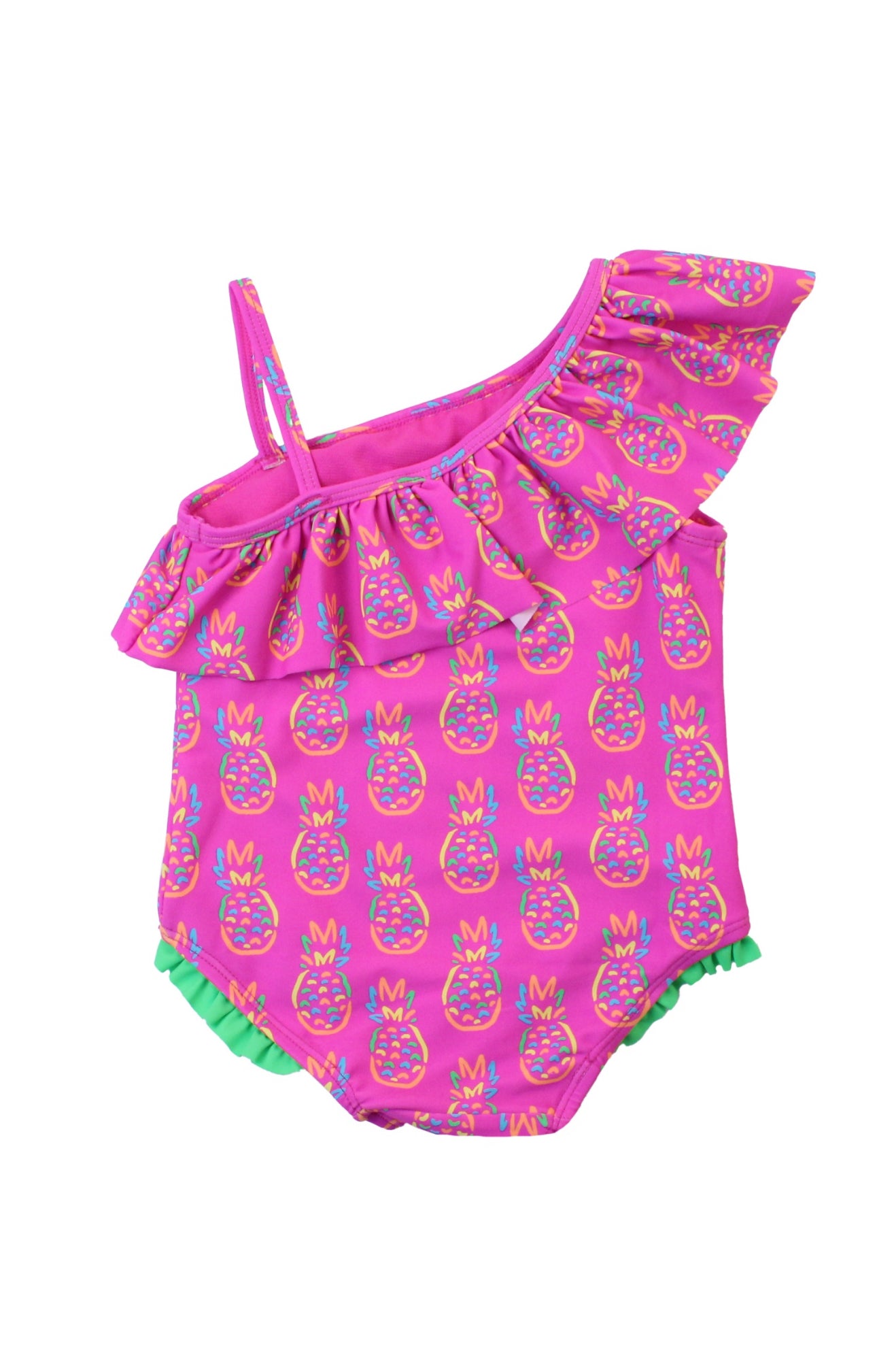 One Shoulder Ruffle One Piece-Neon Violet Pineapples