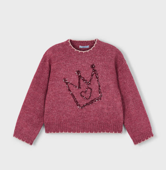 Girl Sweater with Embroidered Sequin Detail- Cherry Mix