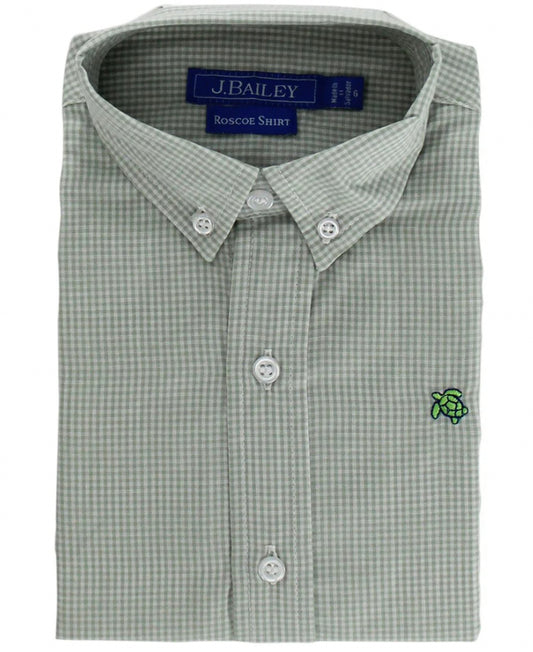 Roscoe Button Down, Celery Microcheck