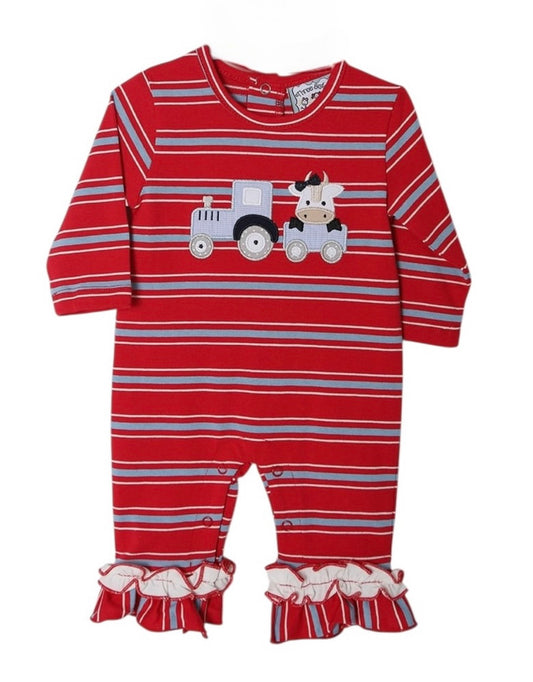 Moo Tractor Applique Girls Romper