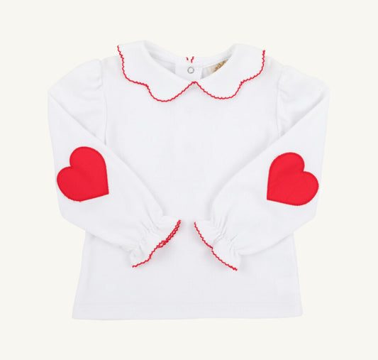 Emma’s Elbow Patch Top- Worth Ave White/Richmond Red